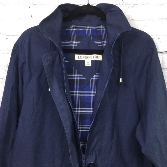 London Fog Hooded Minimalist Preppy Lightweight Casual Blue Full Zip Coat Size 8 - Picture 3 of 11